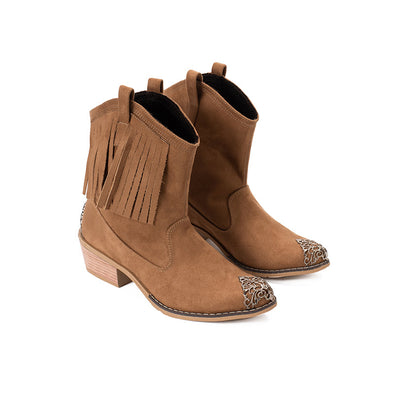 FRINGE COWBOY BOOTS - CAMEL