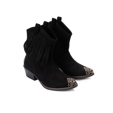 FRINGE COWBOY BOOTS - BLACK