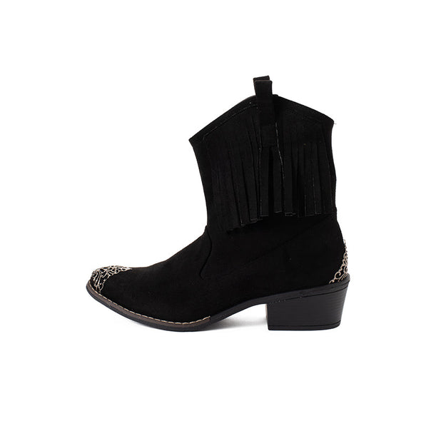 FRINGE COWBOY BOOTS - BLACK