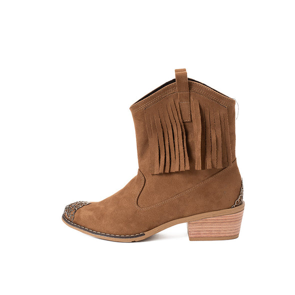 FRINGE COWBOY BOOTS - CAMEL