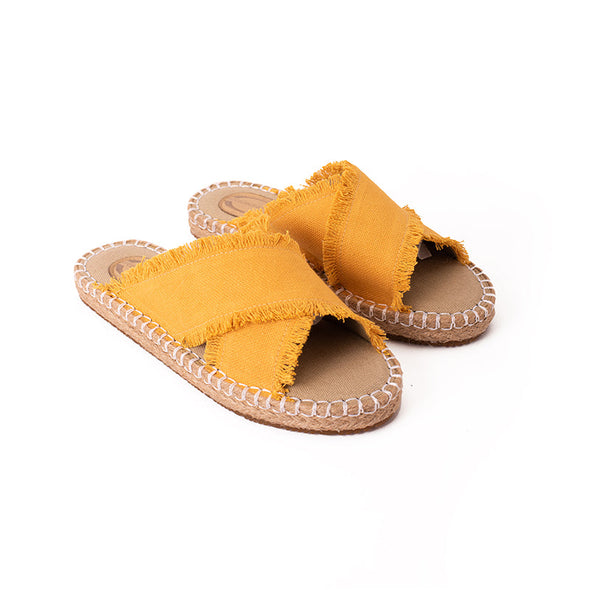 CRISS-CROSS CANVAS-JUTE SLIDES - MUSTARD