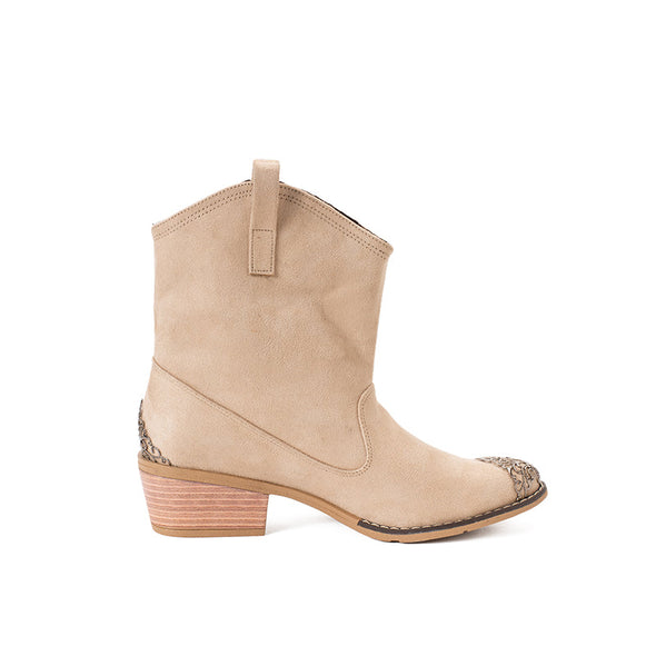 FRINGE COWBOY BOOTS - BEIGE