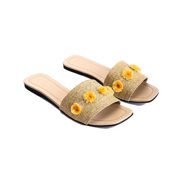 TASSEL FLOWERS SLIDE SLIPPERS - YELLOW