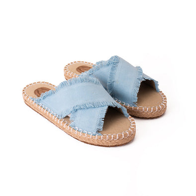 CRISS-CROSS CANVAS-JUTE SLIDES - SKY BLUE