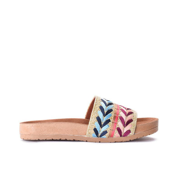 DOUBLE SPIKE SLIDE SLIPPERS - BLUE x PINK