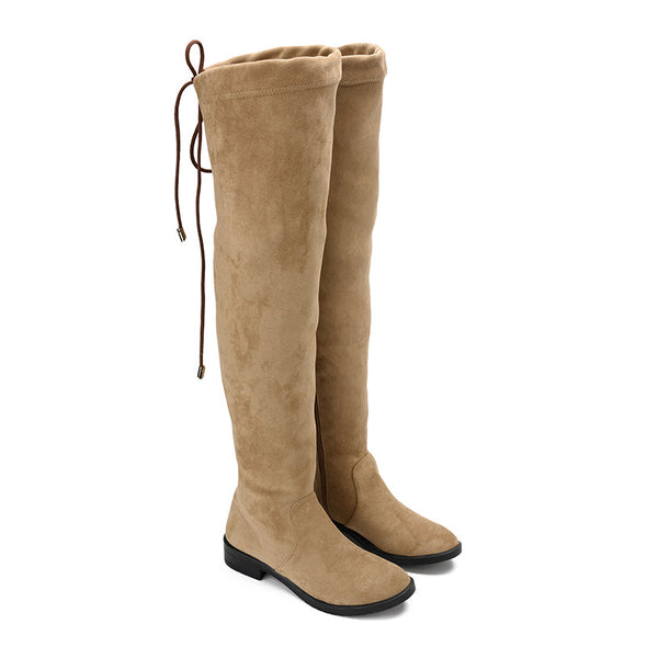 SUEDE THIGH HIGH BOOTS - KHAKI