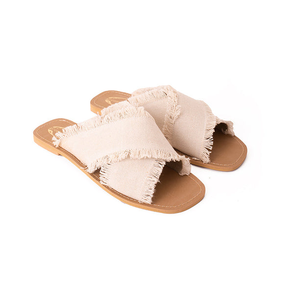 CRISS-CROSS CANVAS FLATS - BEIGE