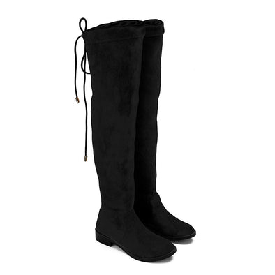 SUEDE THIGH HIGH BOOTS - BLACK