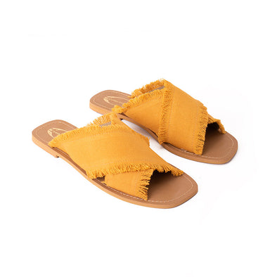 CRISS-CROSS CANVAS FLATS - MUSTARD