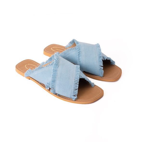 CRISS-CROSS CANVAS FLATS - SKY BLUE