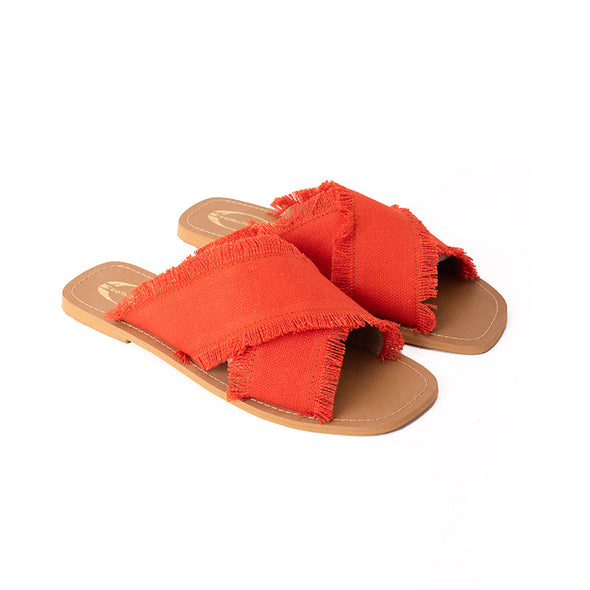 CRISS-CROSS CANVAS FLATS - ORANGE