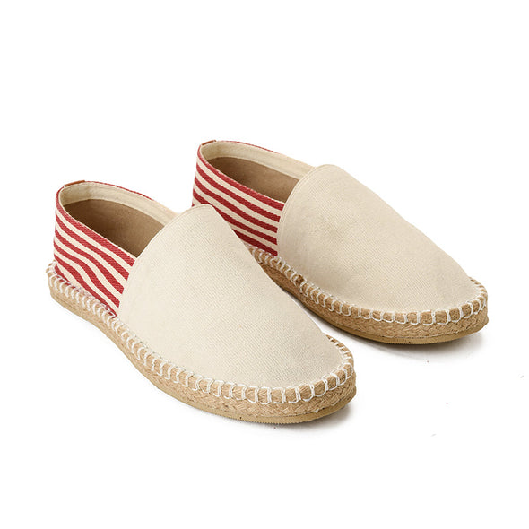 STRIPED CANVAS ESPADRILLES  - BURGUNDY x BEIGE