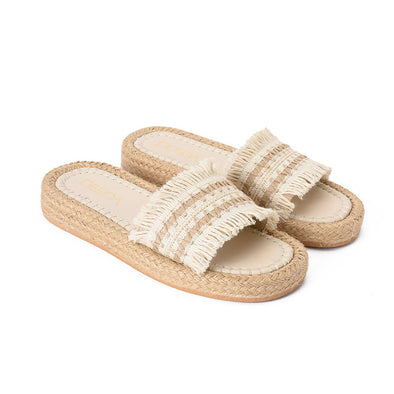 JUTE PLATFORM NUTTY KNOTS SLIPPERS - BEIGE