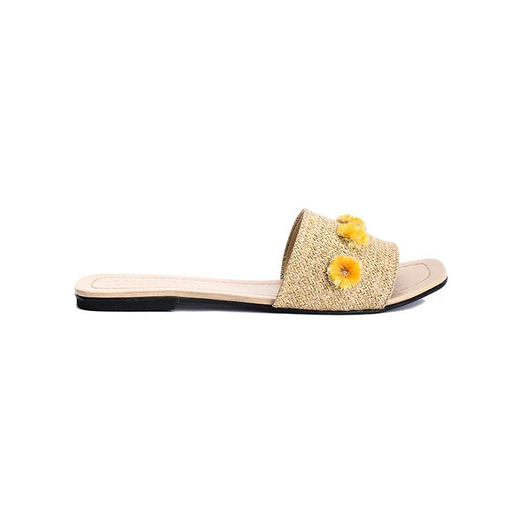 TASSEL FLOWERS SLIDE SLIPPERS - YELLOW