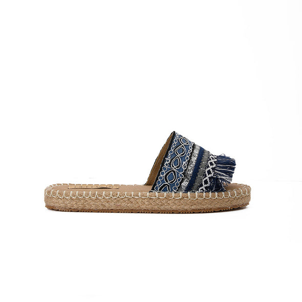 BORA FRINGE SLIPPERS - NAVY