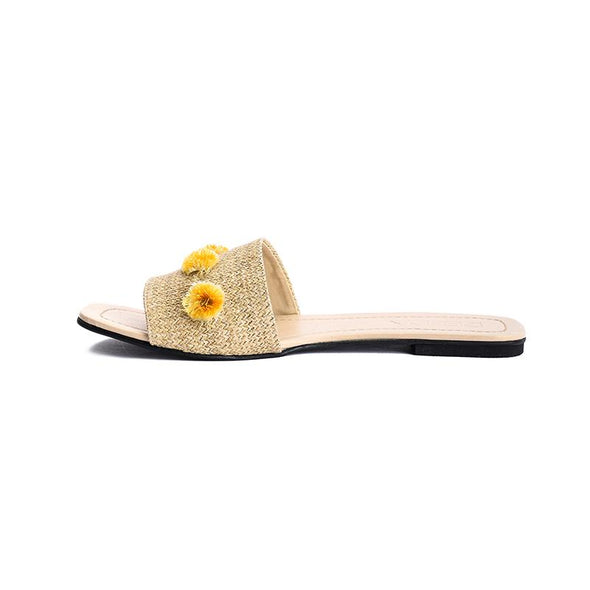 TASSEL FLOWERS SLIDE SLIPPERS - YELLOW