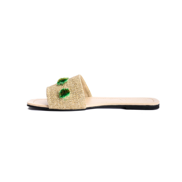 TASSEL FLOWERS SLIDE SLIPPERS - GREEN