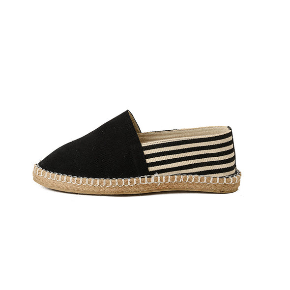 STRIPED CANVAS ESPADRILLES  - BLACK