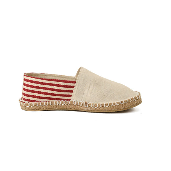 STRIPED CANVAS ESPADRILLES  - BURGUNDY x BEIGE