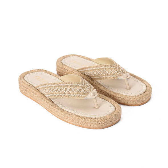 JUTE PLATFORM THONG SLIPPERS - BEIGE