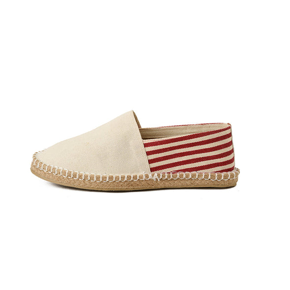 STRIPED CANVAS ESPADRILLES  - BURGUNDY x BEIGE