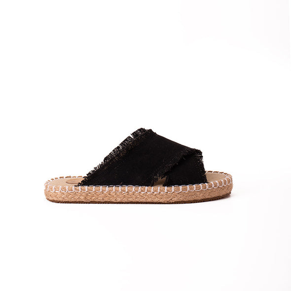 CRISS-CROSS CANVAS-JUTE SLIDES - BLACK