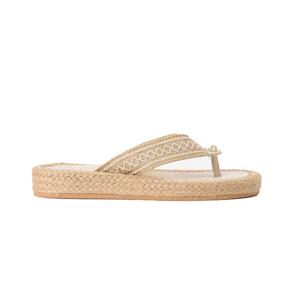 JUTE PLATFORM THONG SLIPPERS - BEIGE