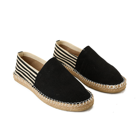 STRIPED CANVAS ESPADRILLES  - BLACK