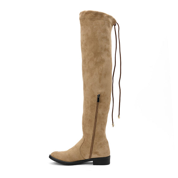 SUEDE THIGH HIGH BOOTS - KHAKI