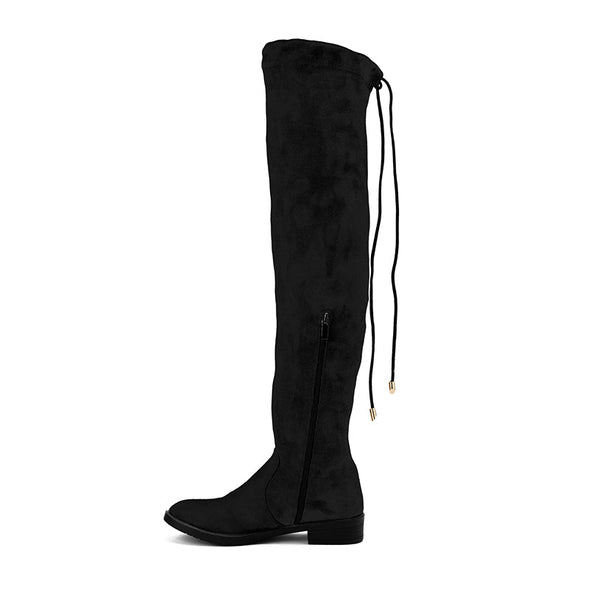 SUEDE THIGH HIGH BOOTS - BLACK