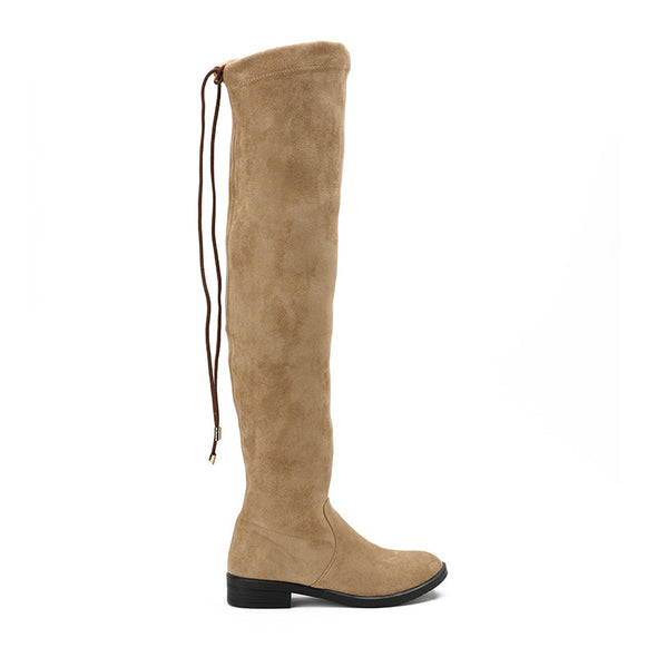 SUEDE THIGH HIGH BOOTS - KHAKI