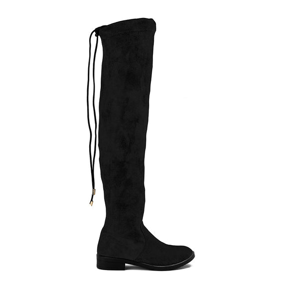 SUEDE THIGH HIGH BOOTS - BLACK