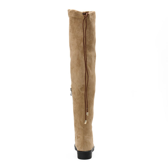 SUEDE THIGH HIGH BOOTS - KHAKI