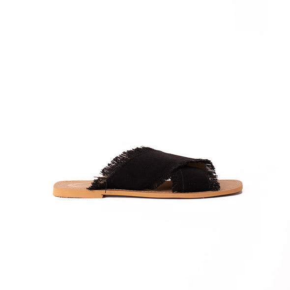 CRISS-CROSS CANVAS FLATS - BLACK