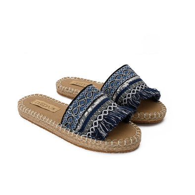 BORA FRINGE SLIPPERS - NAVY