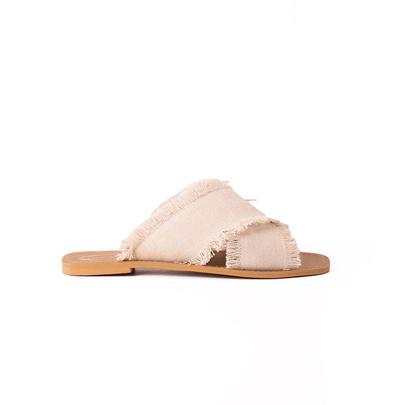 CRISS-CROSS CANVAS FLATS - BEIGE