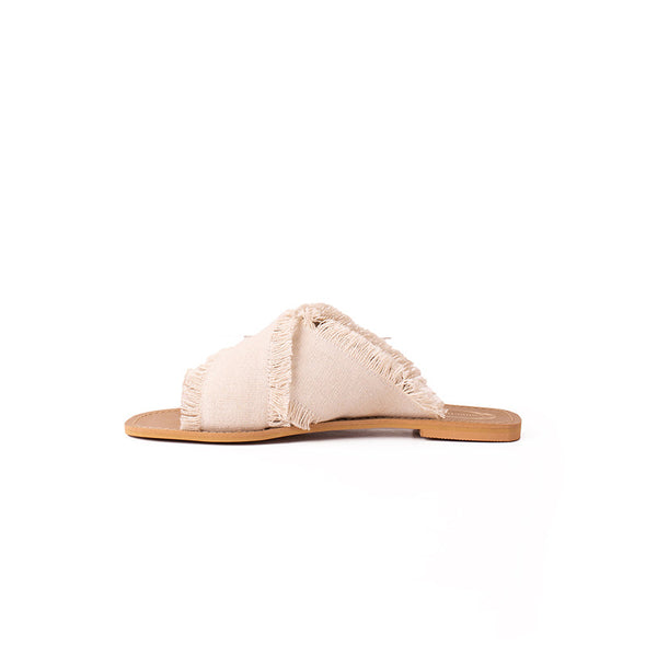 CRISS-CROSS CANVAS FLATS - BEIGE