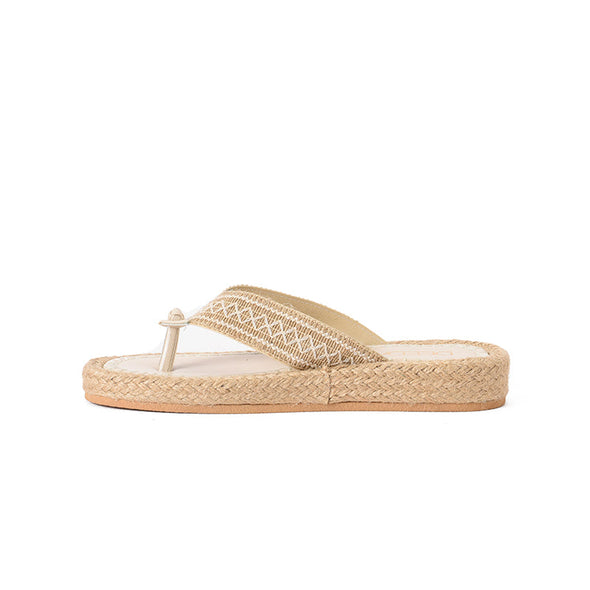 JUTE PLATFORM THONG SLIPPERS - BEIGE