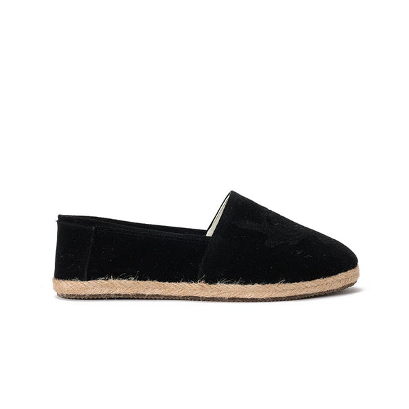 SUEDE DAMASK ESPADRILLE - BLACK