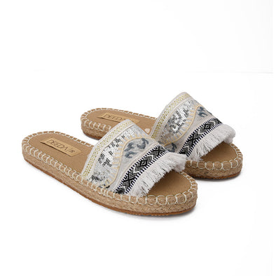 BORA FRINGE SLIPPERS - WHITE