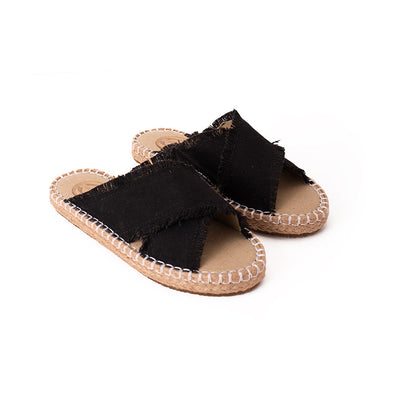 CRISS-CROSS CANVAS-JUTE SLIDES - BLACK