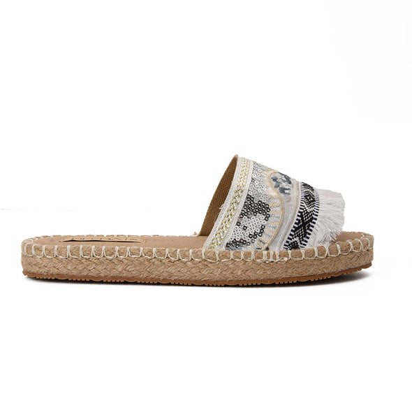 BORA FRINGE SLIPPERS - WHITE