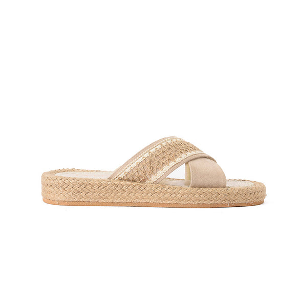 JUTE PLATFORM CRISS CROSS SLIPPERS - BEIGE