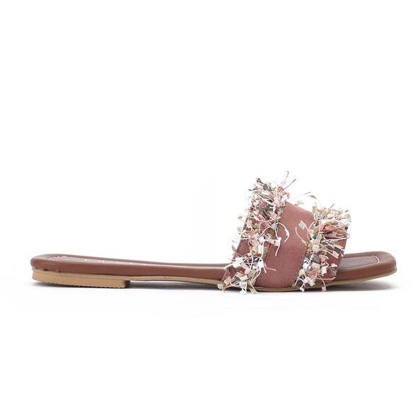 CONFETTI FRINGE SLIDE SLIPPERS - BOIS DE ROSE