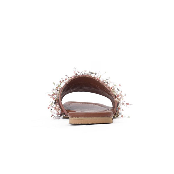 CONFETTI FRINGE SLIDE SLIPPERS - BOIS DE ROSE