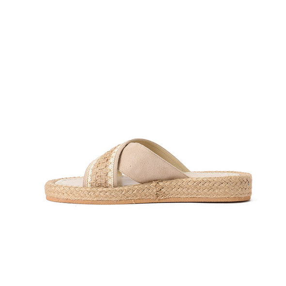 JUTE PLATFORM CRISS CROSS SLIPPERS - BEIGE