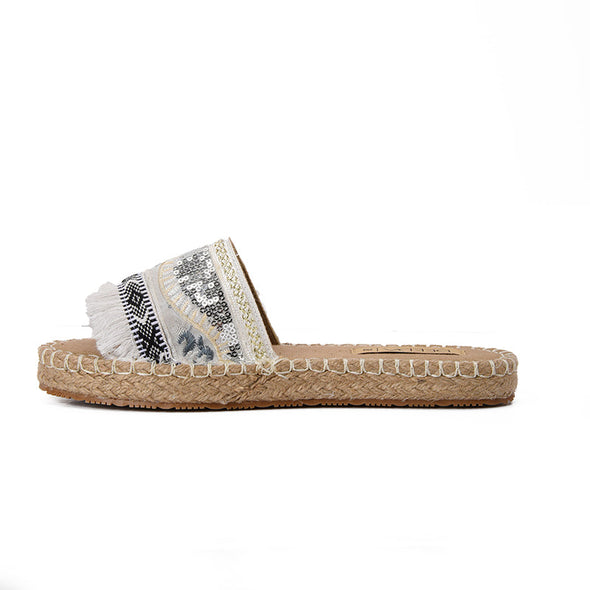 BORA FRINGE SLIPPERS - WHITE