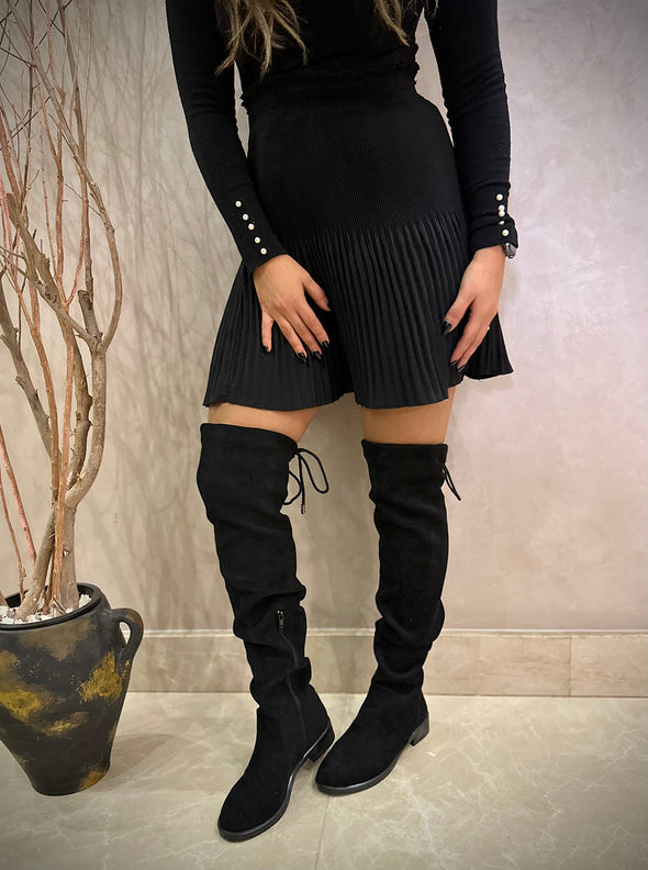 SUEDE THIGH HIGH BOOTS - BLACK