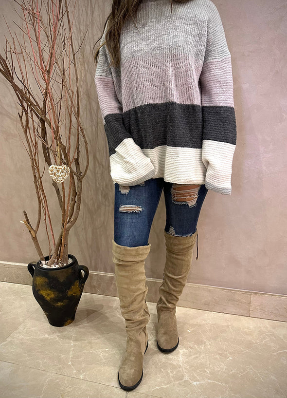 SUEDE THIGH HIGH BOOTS - KHAKI