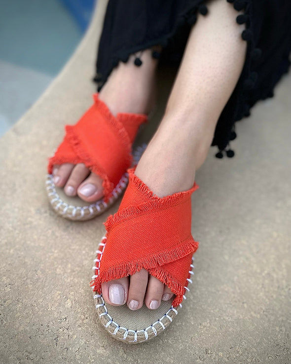 CRISS-CROSS CANVAS FLATS - ORANGE